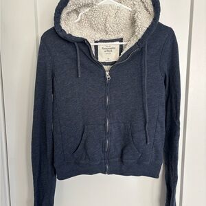 Abercrombie & Fitch Navy Zip Hoodie with Sherpa Lining Y2K